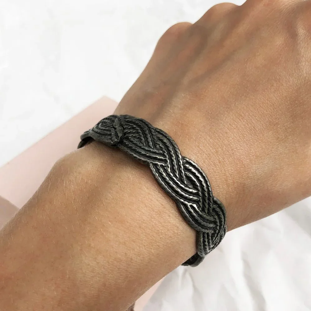 Wide metal rustic bangle, wicker bracelet bangle, stylish jewelry gift